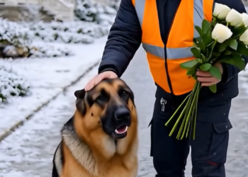 The worker gave a warm blanket as a gift, and the dog responded with an unexpected gesture.